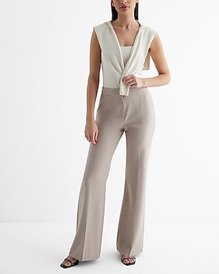 Express Micro Check Wide Waistband Flare Editor Pant, $79, Express