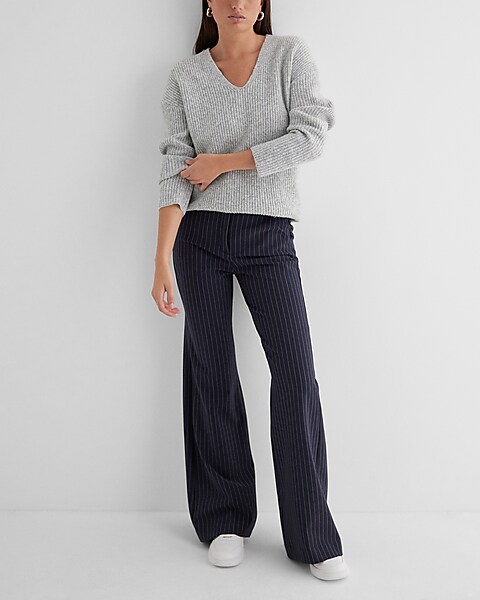 Express Light Tweed Wide Waistband Flare Editor Pant, $88, Express