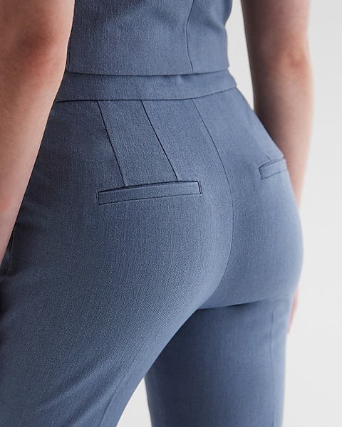 Express Editor High Waisted Trouser Flare Pant Blue Women's Short