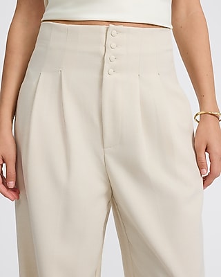 High Waisted Button Front Pleated Straight Pant