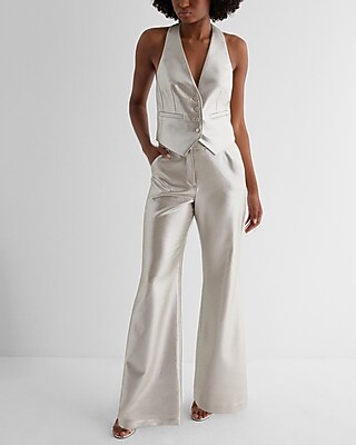 Editor High Waisted Metallic Trouser Flare Pant