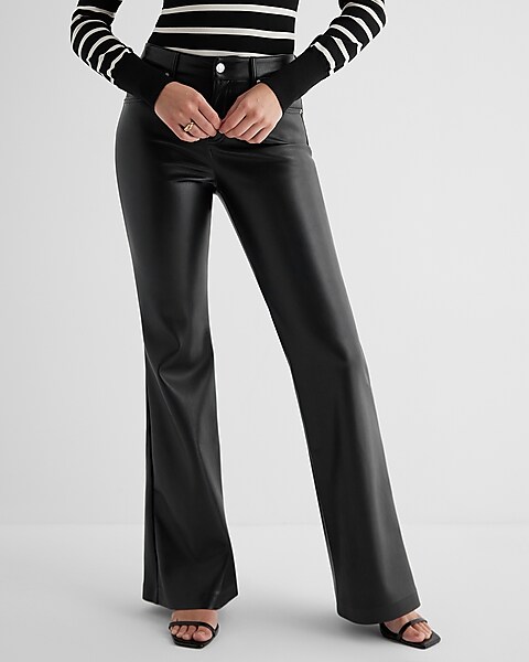 Mid Rise Faux Leather 70's Flare Pant