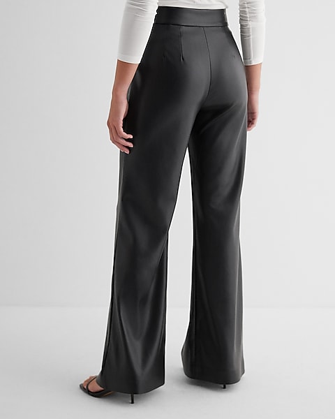 Express  Super High Waisted Faux Leather Flare Trouser Pant in