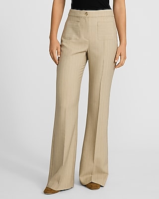 Editor High Waisted Striped Patch Pocket Flare Trouser