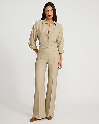 Editor High Waisted Striped Patch Pocket Flare Trouser