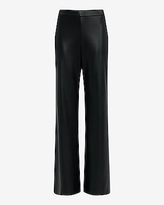 Pull-on Faux Leather Mid Rise Flare Trouser