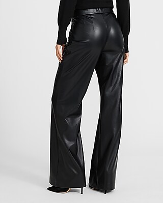 Pull-on Faux Leather Mid Rise Flare Trouser