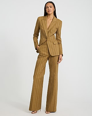 Editor Linen-Blend Striped High Waisted Flare Trouser