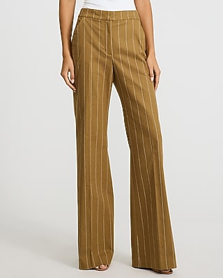 Editor Linen-Blend Striped High Waisted Flare Trouser