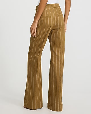 Editor Linen-Blend Striped High Waisted Flare Trouser