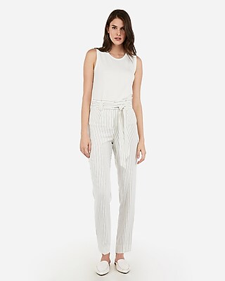 High Waisted Pinstripe Paperbag Ankle Pant Express