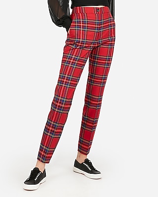 high waisted red plaid pants