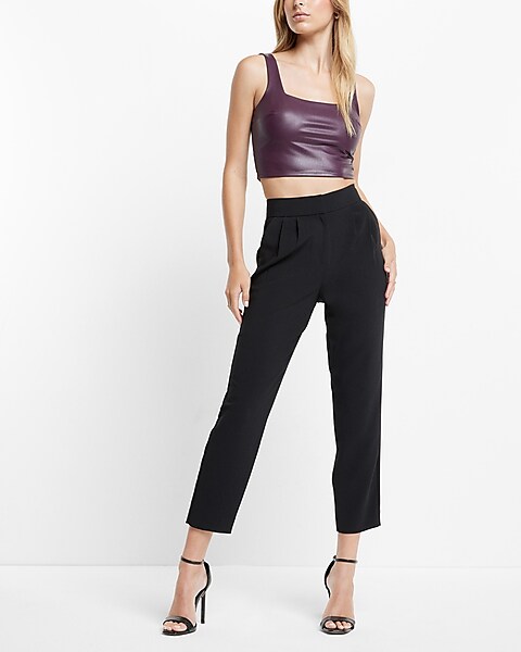 Women's High Waisted Pleated Pants Casual Work Tapered Ankle