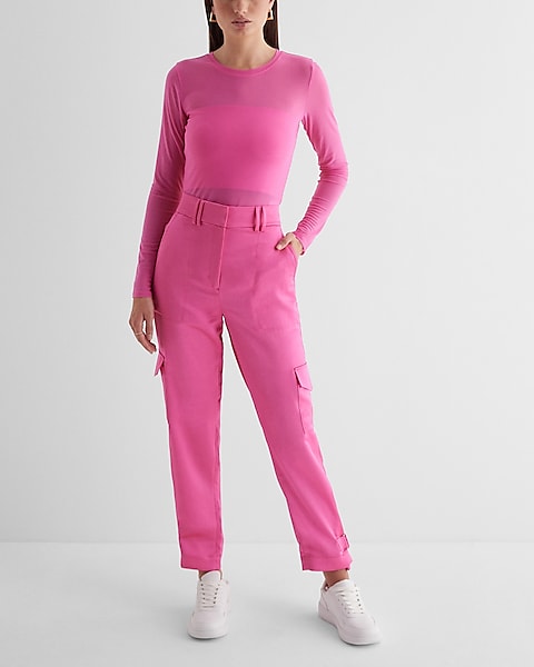 Ennyluap HOT Pink HIGH Waist Pants (12) at  Women's Clothing