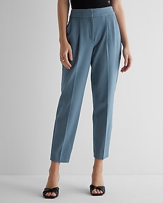 Express Stylist Super High Waisted Linen-Blend Metallic Stripe Ankle Pant  Multi-Color Women's 6 Long