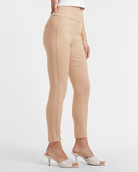 High Waisted Woven Wide Waistband Skinny Ankle Pant