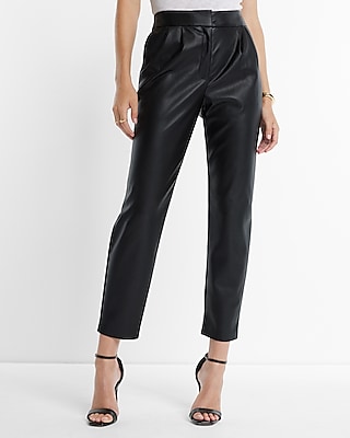 High Waisted Luxe Comfort Faux Leather Stripe Skinny Columnist Ankle Pant