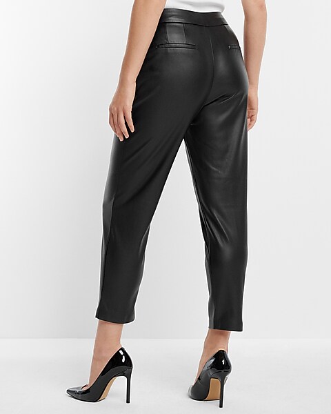 Trouser Pants For Women Women Fake Leather Casual Black Button