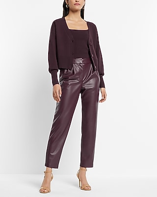 Super High Waisted Faux Leather Pleated Ankle Pant