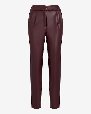 Super High Waisted Faux Leather Pleated Ankle Pant