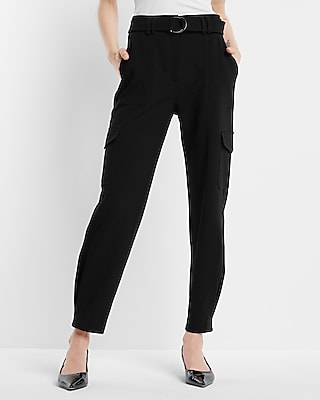Metallic Shine High Waisted Belted Cargo Ankle Pant