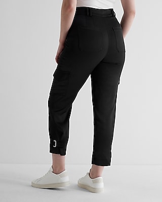 Super High Waisted Satin Cargo Ankle Pant