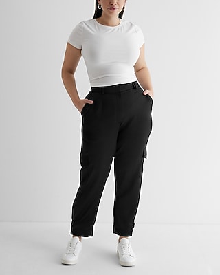 Super High Waisted Satin Cargo Ankle Pant