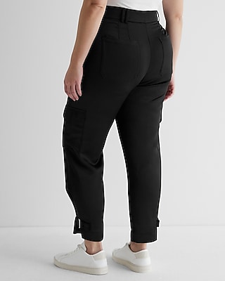 Super High Waisted Satin Cargo Ankle Pant