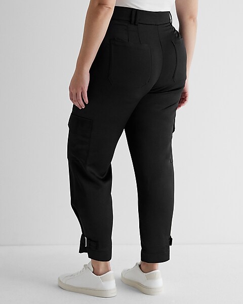 Black Satin Relaxed Cargo Pants