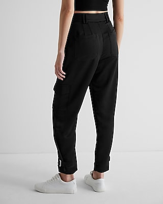 Super High Waisted Satin Cargo Ankle Pant