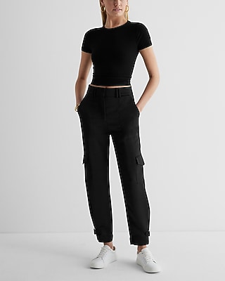 Super High Waisted Satin Cargo Ankle Pant