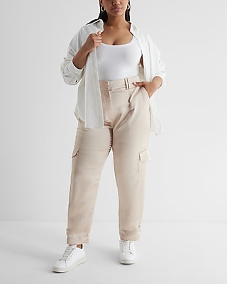 Super High Waisted Satin Cargo Ankle Pant