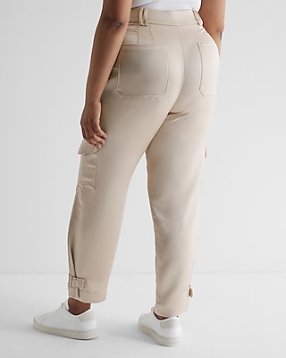 Super High Waisted Satin Cargo Ankle Pant
