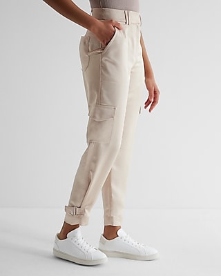 Super High Waisted Satin Cargo Ankle Pant