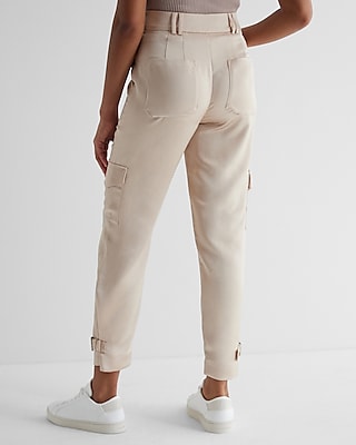 Super High Waisted Satin Cargo Ankle Pant
