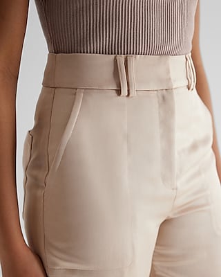 Super High Waisted Satin Cargo Ankle Pant