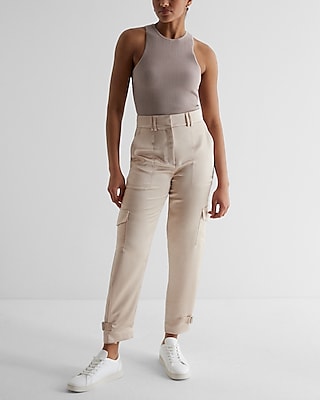 Super High Waisted Satin Cargo Ankle Pant