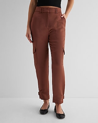 Super High Waisted Satin Cargo Ankle Pant