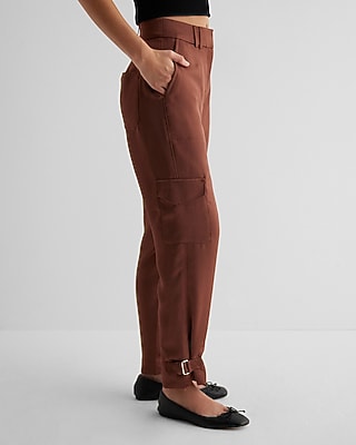 Super High Waisted Satin Cargo Ankle Pant