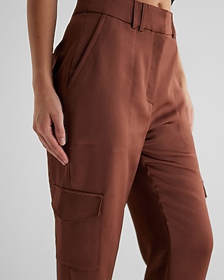 Super High Waisted Satin Cargo Ankle Pant
