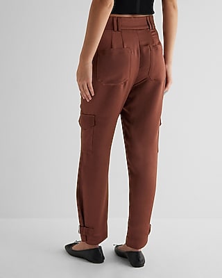Super High Waisted Satin Cargo Ankle Pant