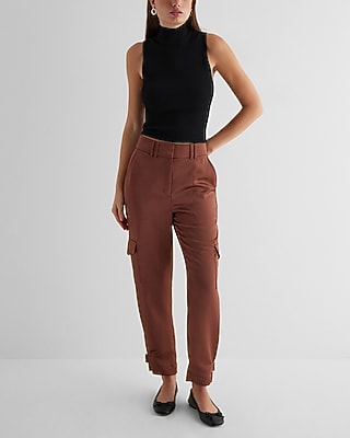 Super High Waisted Satin Cargo Ankle Pant