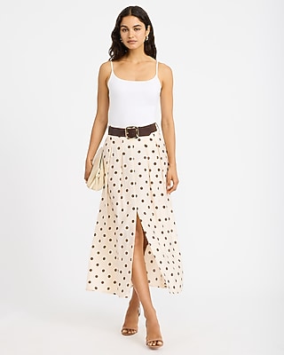 Polka Dot High Waisted Belted Maxi Skirt