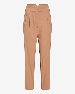 Super High Waisted Notch Pleated Straight Ankle Pant