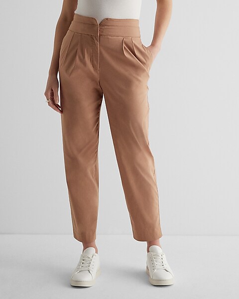 Super High Waisted Notch Pleated Straight Ankle Pant | Express