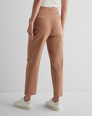 Super High Waisted Notch Pleated Straight Ankle Pant