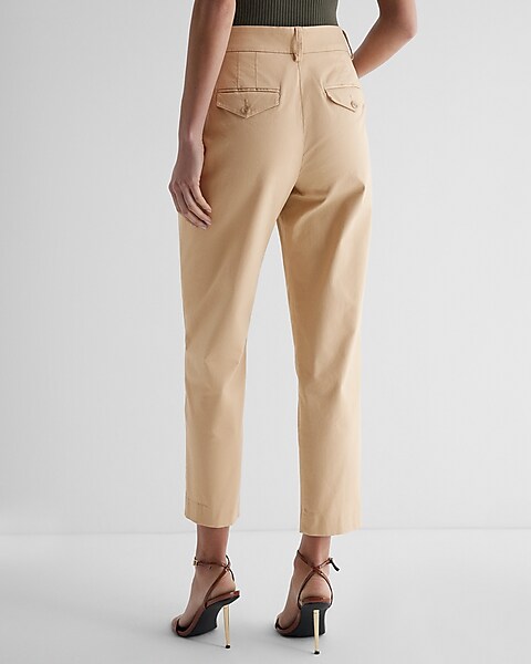 High Waisted Pleated Ankle Chino Pant