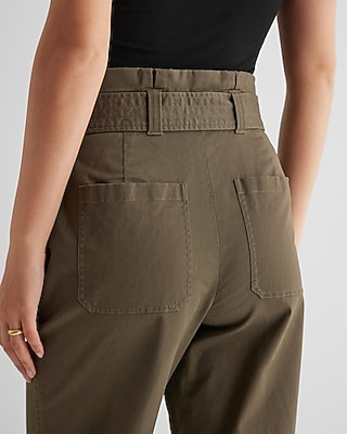 Super High Waisted Belted Paperbag Ankle Pant