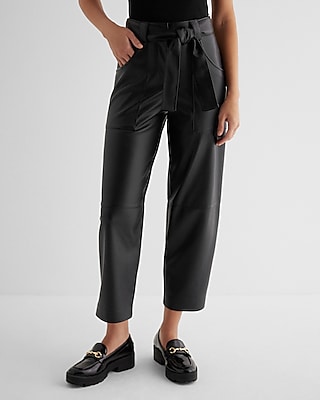 High Waisted Faux Leather Belted Utility Ankle Pant