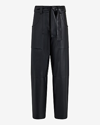 High Waisted Faux Leather Belted Utility Ankle Pant